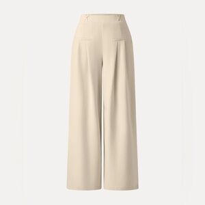 OGL Ponte-De-Roma Drapey Bamboo Ponte Mid Rise Wide Leg Trouser Pockets Beige